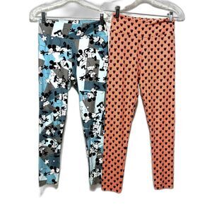 LuLaRoe Leggings Disney 2 Pairs Mickey Minnie Mouse Blue Black Womens One Size